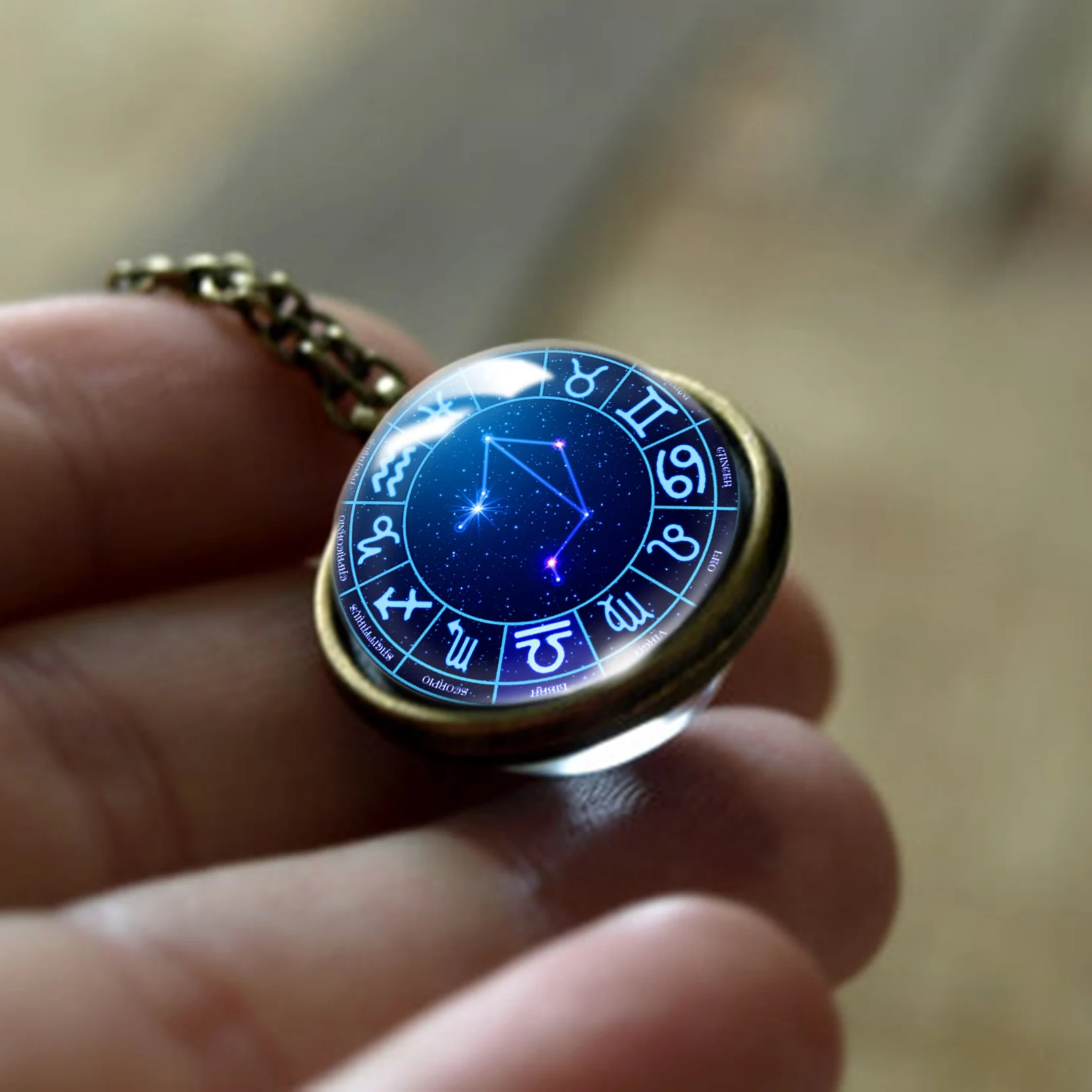 12 Зодиак двухстороннее стекло кулон ожерелье Лев Дева Телец Близнецы ожерелье со скорпионом 12 созвездий мужчины женщины ювелирные изделия - Окраска металла: Libra