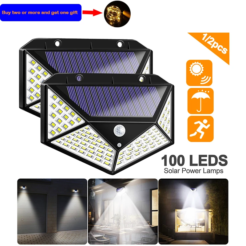 100 светодиодный четырехсторонний светильник на солнечной батарее 3 режима угол 120