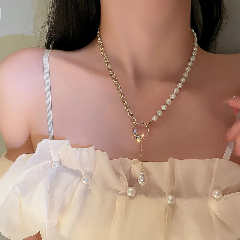 

Trendy Elegent Imitation Pearl Choker Necklace For Women Girls Bead Statement Necklace Korean Fashion Butterfly Female Jewelry