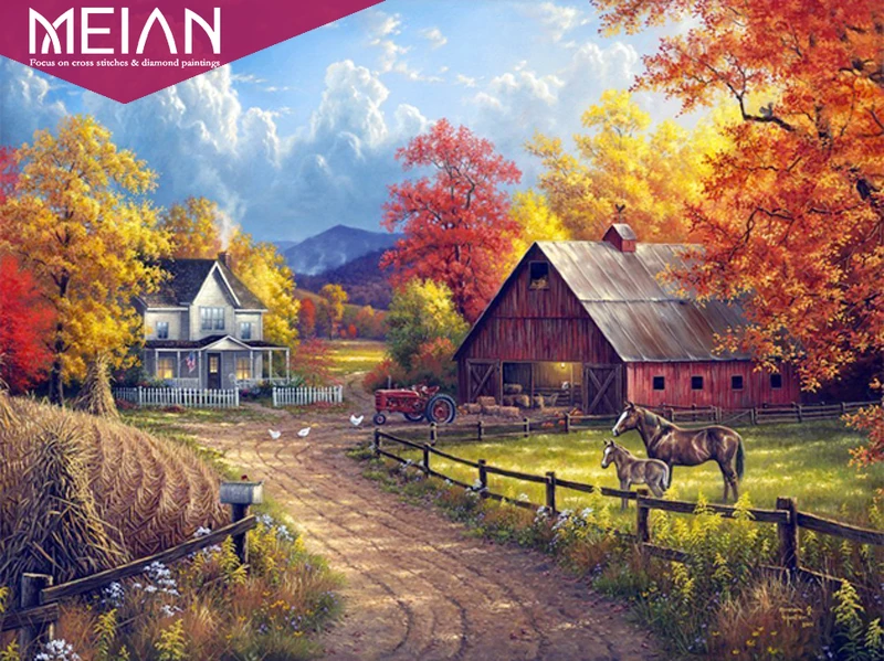 Осень 2020 MEIAN алмазная вышивка пейзаж полный круглый естественный Европейское