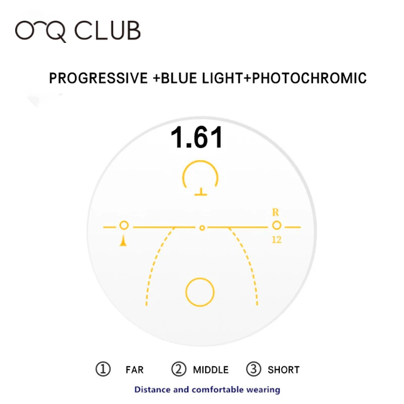 O-Q CLUB 1.61 Progressive Multifocal Lens Anti UV Photochromic Myopia Hyperopia Resistance Short Middle Far Lens