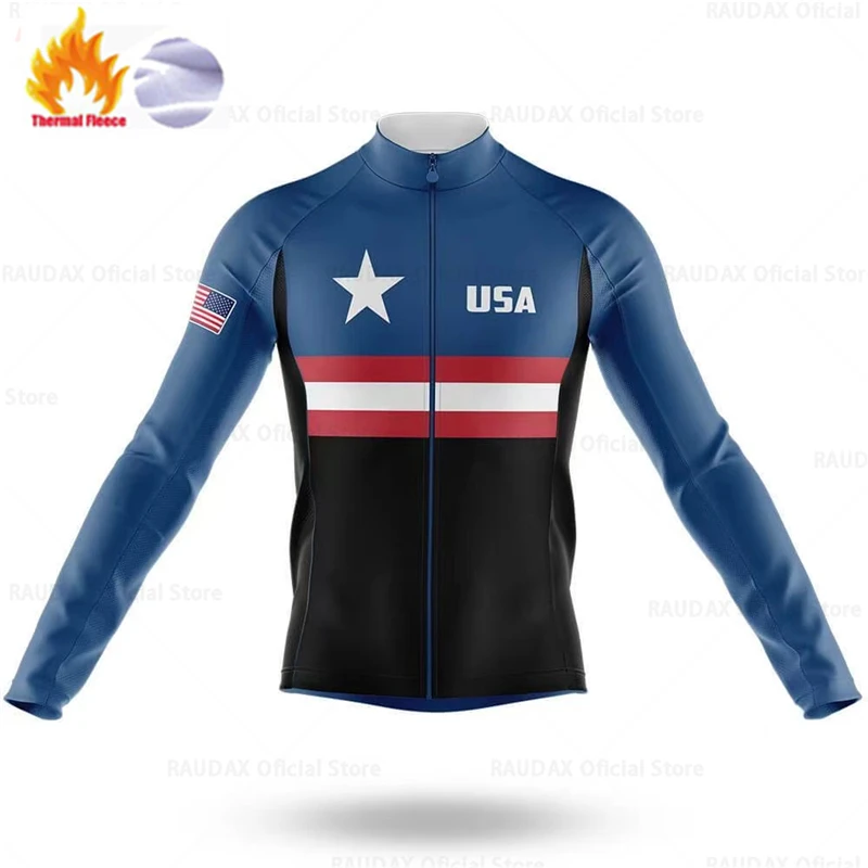 

USA Winter Cycling Clothes 2021 Men Outdoor Thermal MTB Bicycle Cycling Ropa Ciclismo Long Sleeve Fleece Road Bike Racing Wear