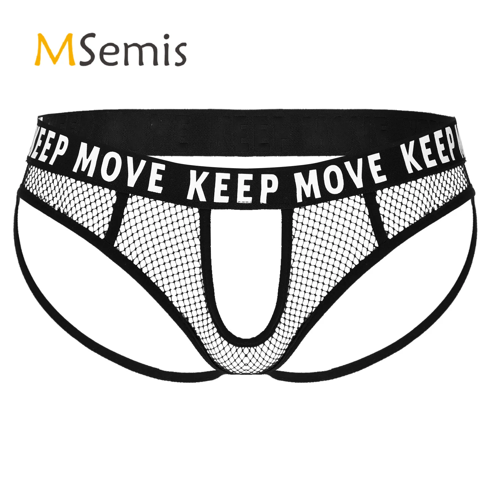 

Mens Letter Printing Open Butt Panties Hollow Out Mesh Crotchless Thongs Briefs Lingerie Underwear Elastic Waistband Underpants