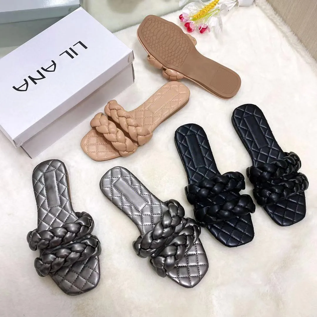 

Summer 2021 Women Leather Weave Slippers Platform Wedges Pu Sole Black Beach Outdoor Slides Casual Sexy Sandals Ladies Shoes