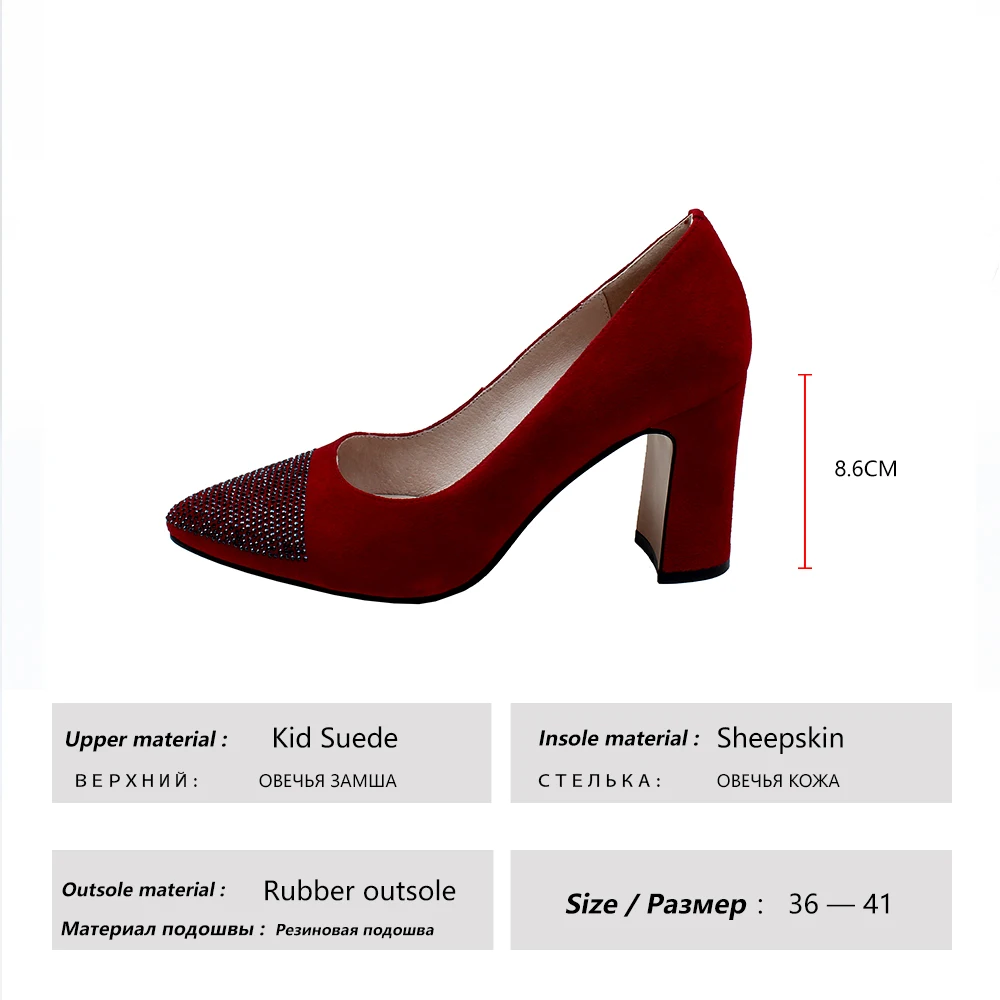 Туфли FOKOLO женские с острым носком замшевые туфли на толстом каблуке натуральная