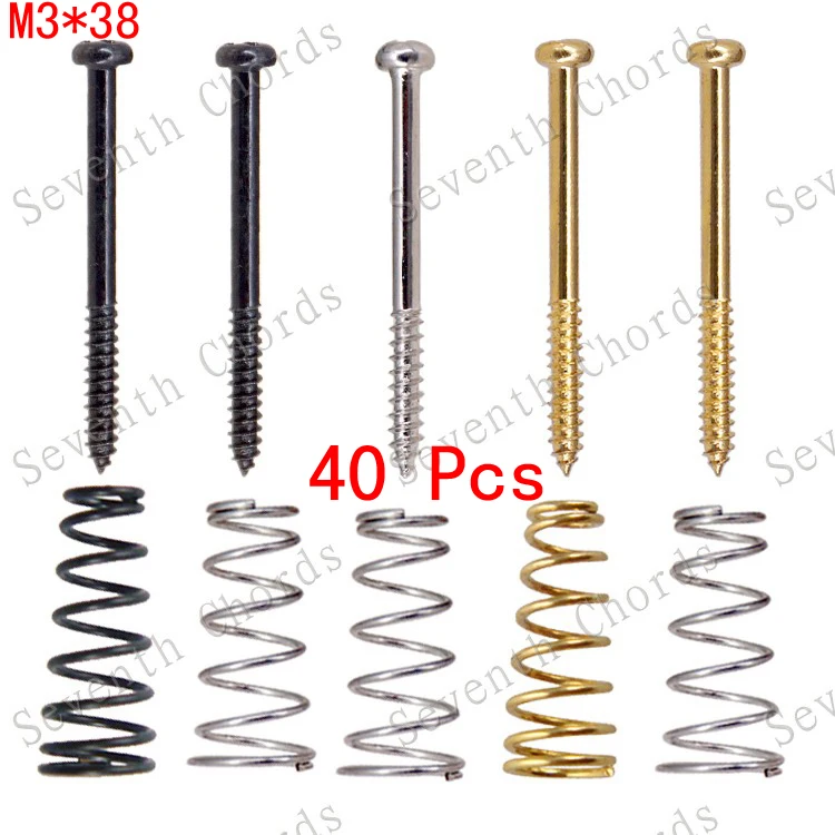 

40 Pcs Bass Guitar Pickup Mounted Adjust Height Screws and Straight Body Springs - M3*38mm 3 Colour for choose