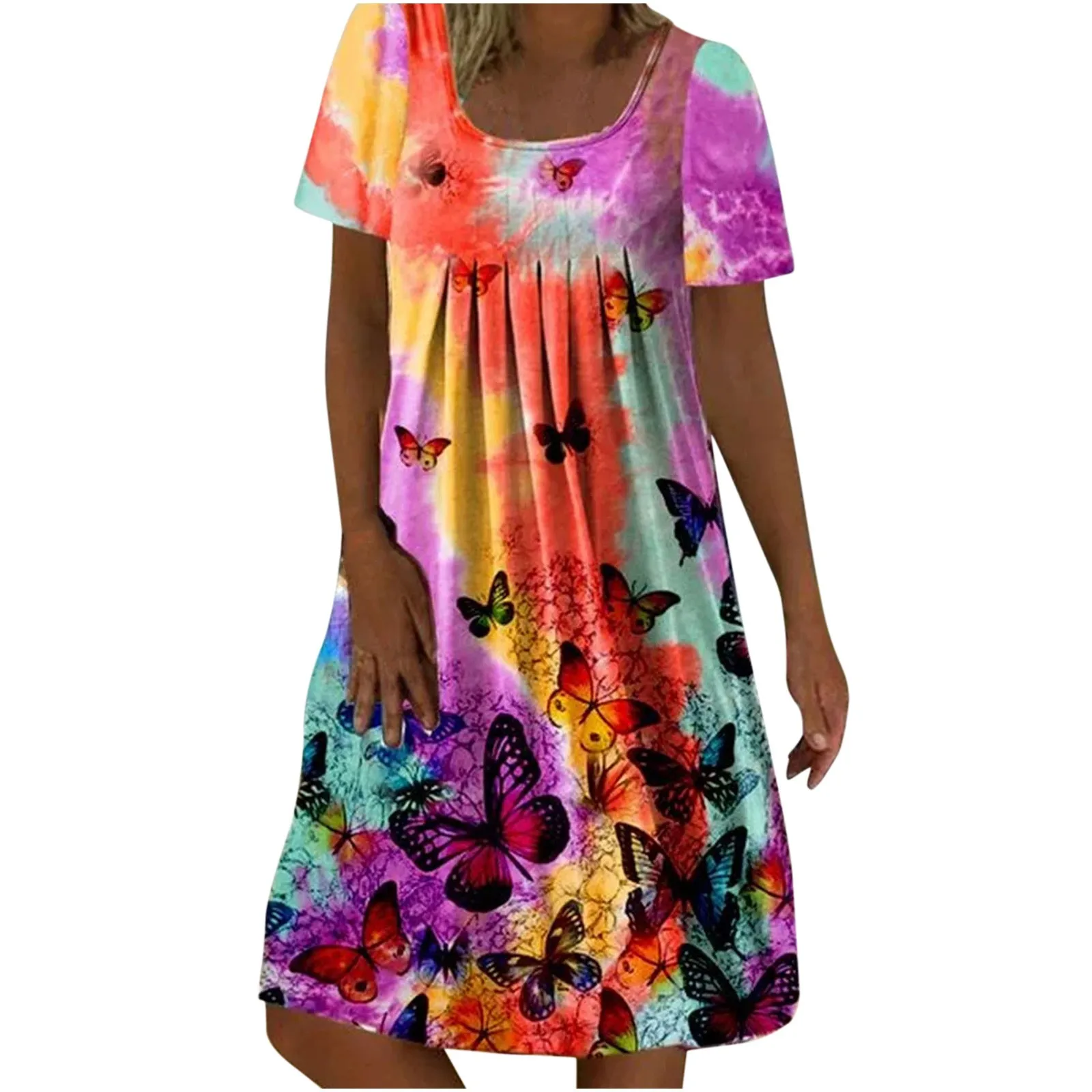 

Dress For Women Dresses Casual Fashion Dazzling Butterfly Print Round Neck Short Sleeve Dress Плюс Размеры Платья 2021