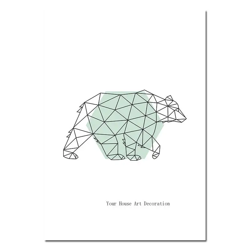 Nordic Canvas Painting Animal Bear Deer Wall Art Poster Minimalist Printed Green Geometry Abstract Picture Home Decor | Дом и сад