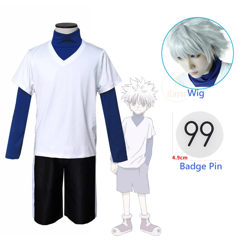 Костюм для косплея Hunter x Killua Zoldyck с номером 99 значок на Хэллоуин Рождество