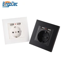 eu power socket with usb for home dual usb plug 5v glass panel 8686mm usb wall socket smart led onoff 16a outlet 220v korea