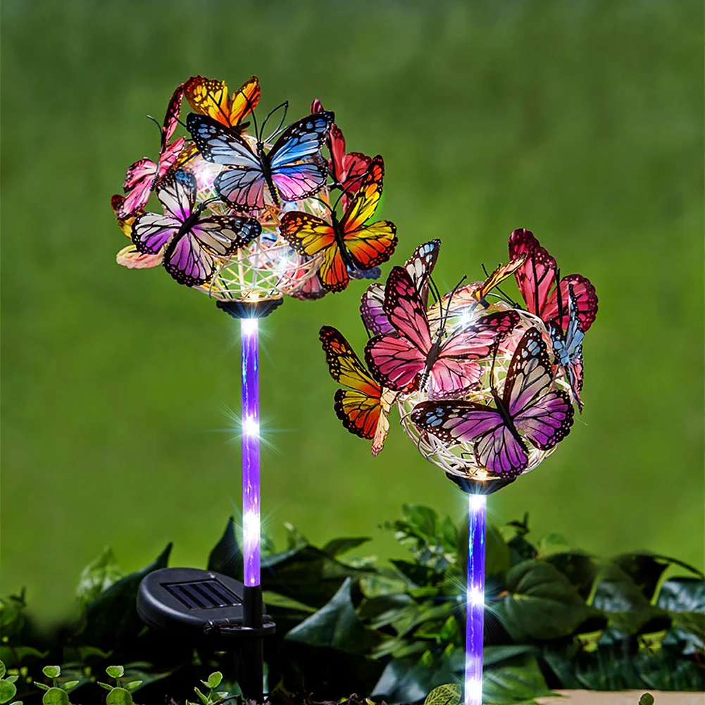

2pcs LED Solar Light Luminous Butterfly Ball WaterproofOutdoor Garden Lawn Stakes Lamps Yard Art for Home Courtyard Decoration