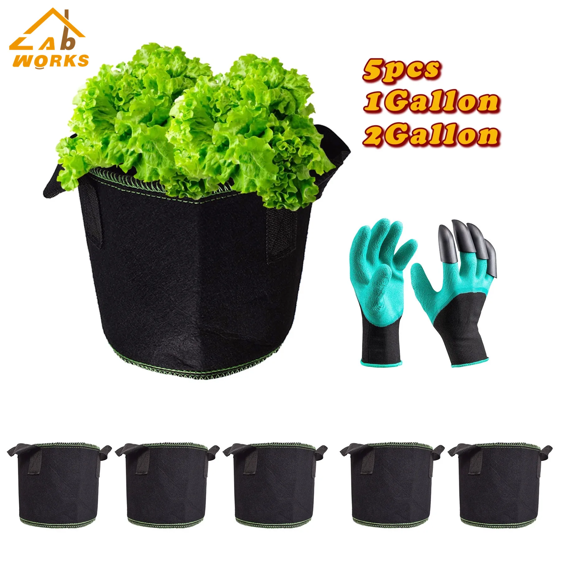 

5Pack Black Grow Bags Aeration Fabric Planter Root Growing Pots With Handles
