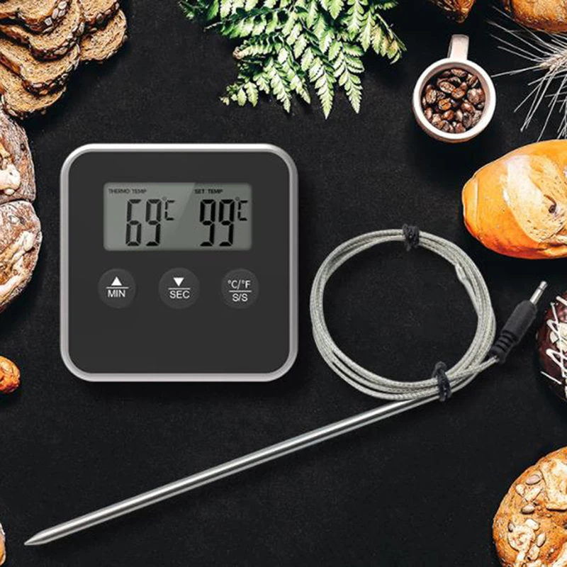 

Цифровой термометр для приготовления пищи, кухонный измеритель температуры с таймером, для барбекю, духовки, гриля, мяса, барбекю, гриля, кух...