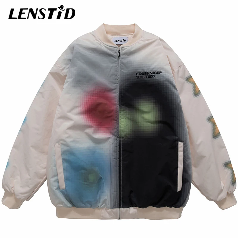 

LENSTID Winter Men Zip Padded Jackets Parka Hip Hop Embroidery Letter Graffiti Streetwear Harajuku Casual Cotton Coats Outerwear