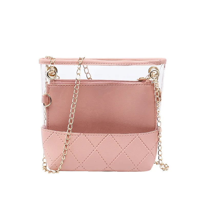 

Chain small square bag transparent jelly handbag transparent shoulder bag mini messenger bag key bag mobile wallet feminization
