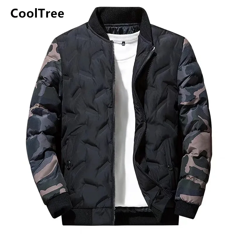 

CoolTree Men Baseball Jacket Autumn Winter Camouflage Down Cotton Thick Warm Bomber Coats Male Slim Fit Zip Military Outerwear