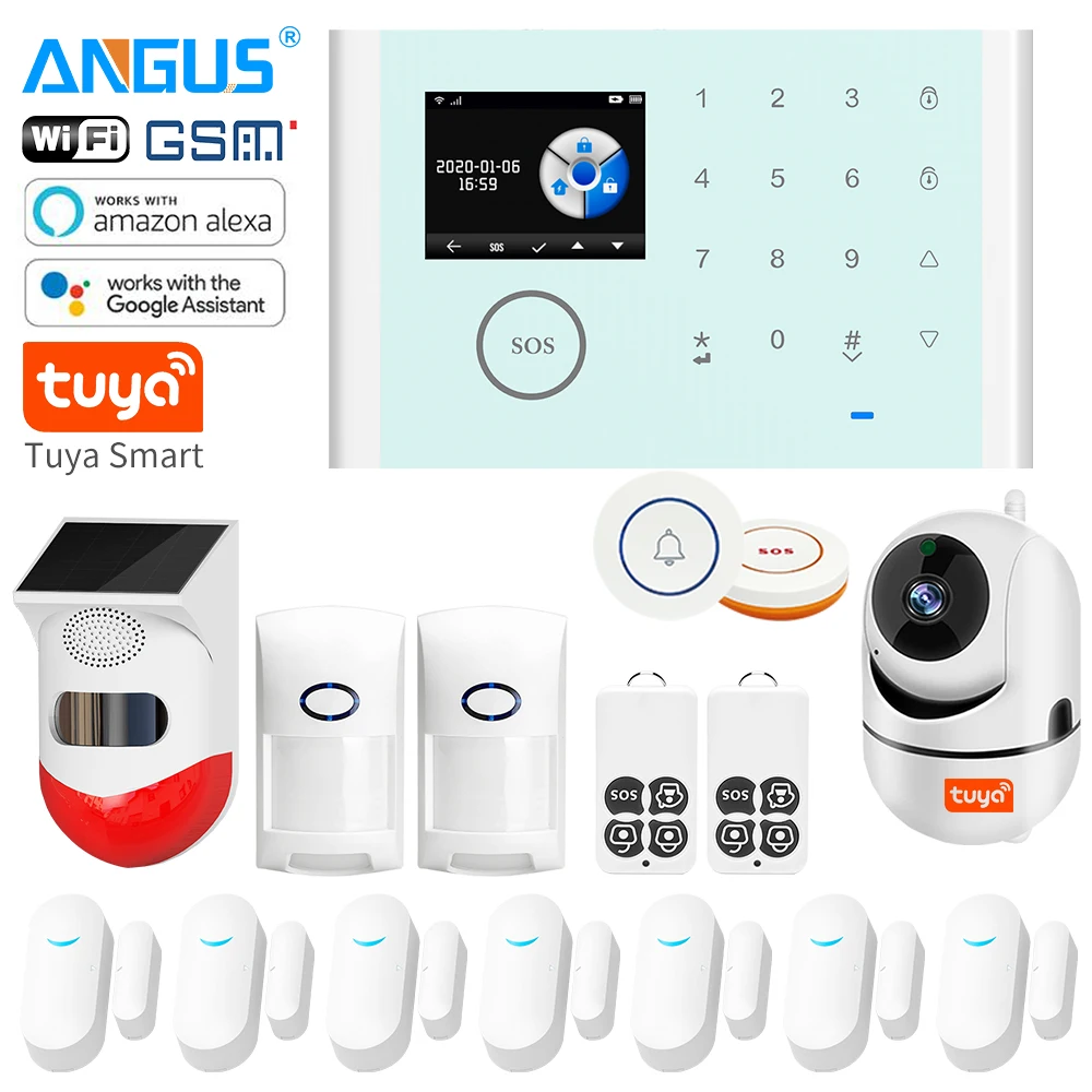Angus External Wifi Camera Siren Alarm System with Remote Control Intercom Door Opening Sensor For Home Security
