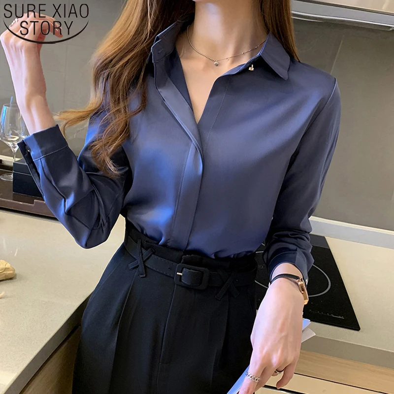 

Autumn Long Sleeve Satin Blouse Office Lady Tops New Silk Shirts Women White Shirt Casual Clothing Elegant Shirt Blusas 13678