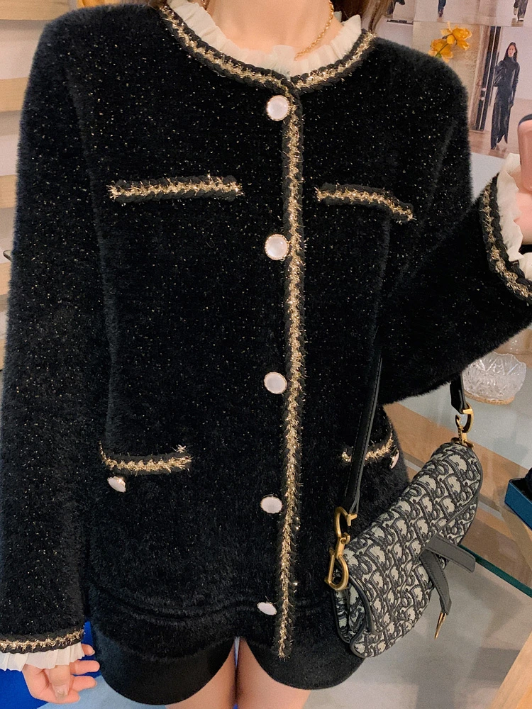 Изящный вязаный свитер имитация норки бархатное пальто женское осенне-зимнее 2021