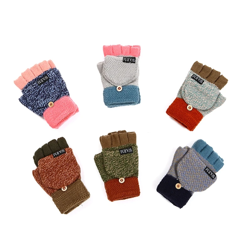 

Flip Half Finger Gloves Winter Warm Thickening Wool Gloves Knitted Flip Fingerless Mittens Exposed Finger Women Men Accessories
