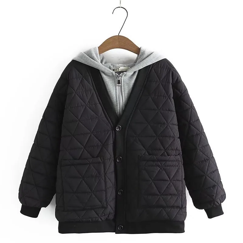 

Winter Plus Size Parka For Women Clothes 2021 New Fashion Wadded Jacket Hooded Splice Long Sleeve Thick Warm Velvet Liner Coat