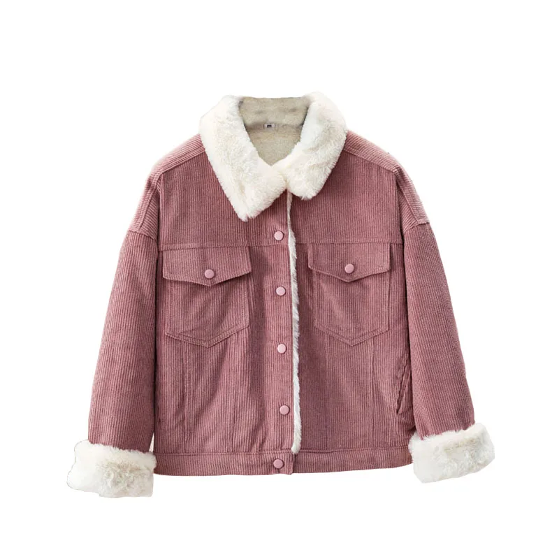 

Women's corduroy jacket autumn winter Thick lambswool jacket female short long sleeve corduroy jacket coats and jackets women