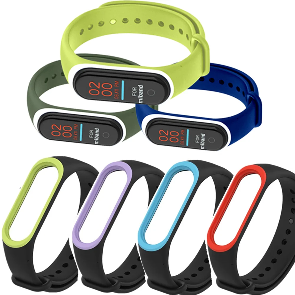 Duoteng для Mi Band 3 4 ремешок спортивный силиконовый двухцветный браслет часы