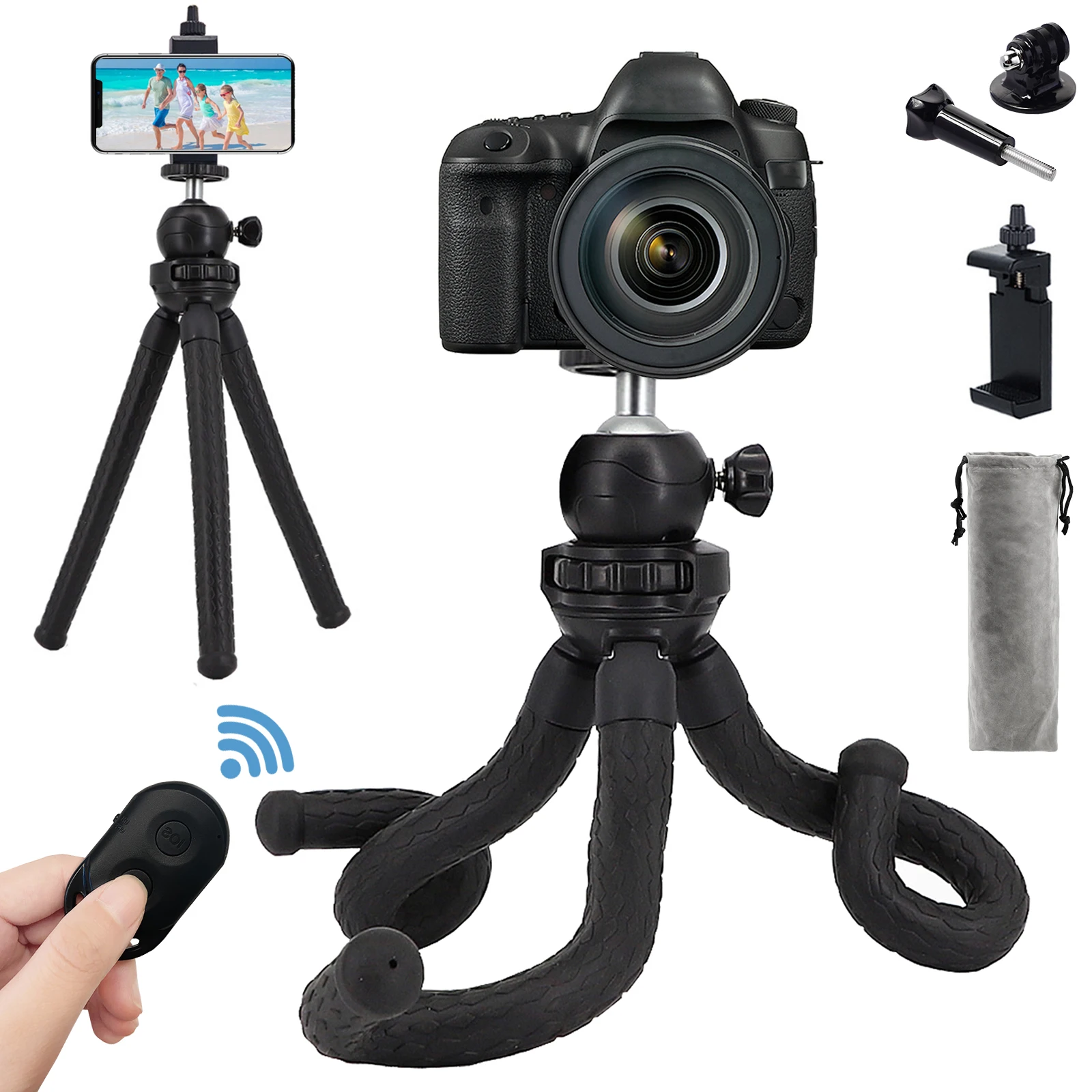 

Adjustable Flexible Tripod Camera Travel Tripod Stand Holder Wireless Remote for iPhone Android,360Â°Rotating Camera Stand Holder