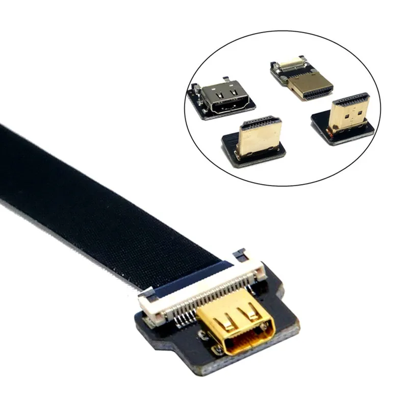 Микро-HDMI гнездо типа D к HDMI-совместимый вверх вниз угловой FPV FPC плоский кабель для GoPro GH4 BMPCC A5000 A6000 A7R A7S 5 см-80 см