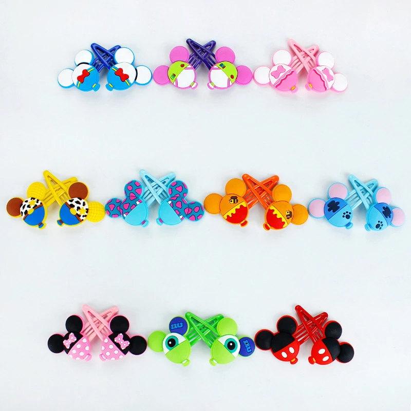 2Pcs Girls Mickey Minnie Bow Tie Wave Point Daisy PVC Cartoon Hairpins Hair Accessories Barrette Clips Headwear Kids Gift | Детская