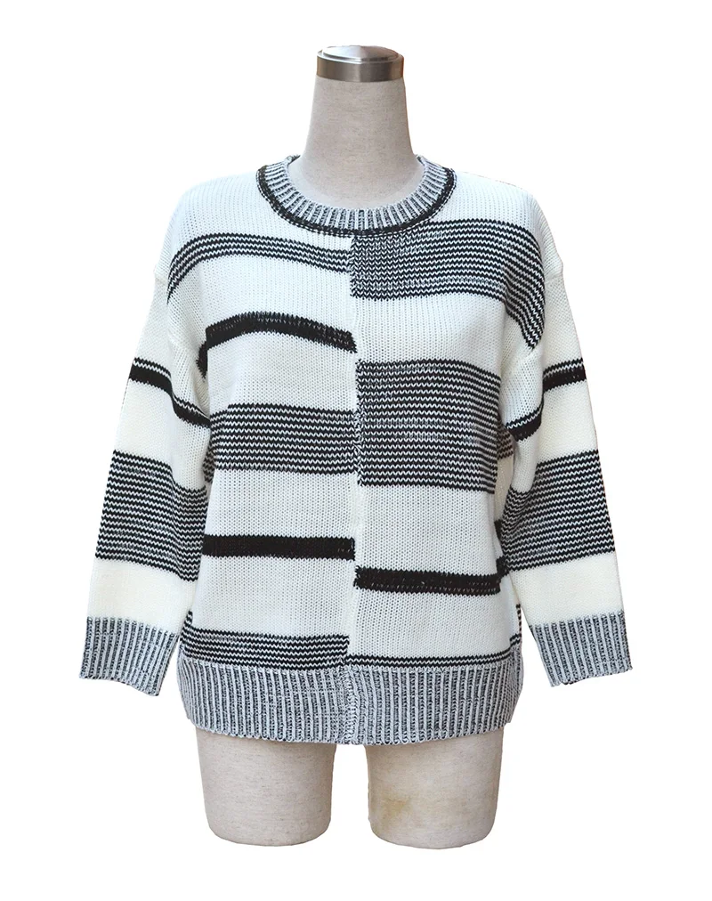 Fitshinling Casual Black White Striped Sweaters For Women Long Sleeve Pullovers Winter Basic Jumper Knitwear Boho Sweater Ladies | Женская