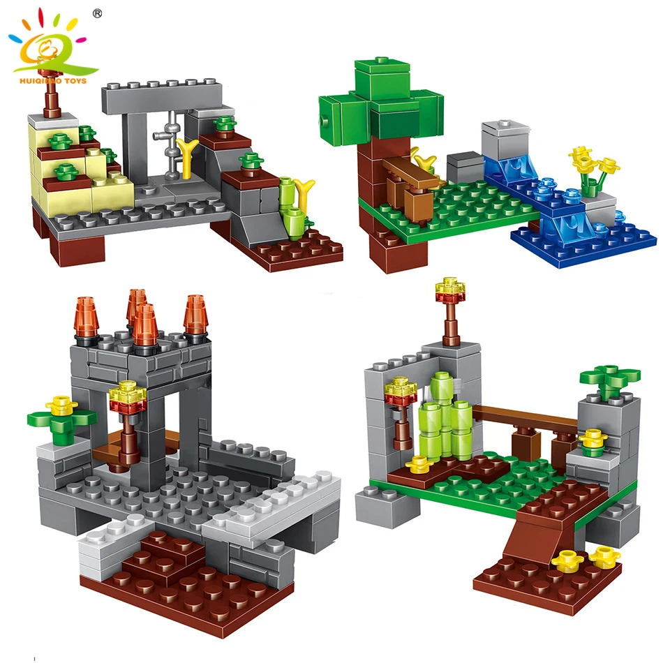 HUIQIBAO 284 шт город мой мир строительные блоки режим Шахта Стив 4 фигурки кирпичи