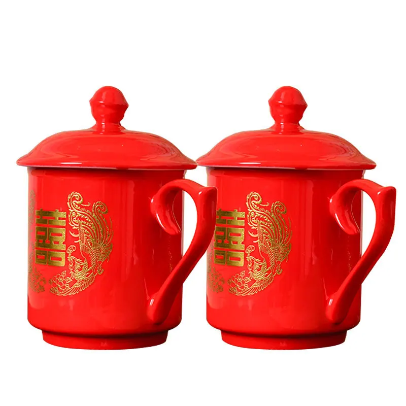 Китайская Свадебная красная чайная чашка набор из керамики с драконом и Фениксом