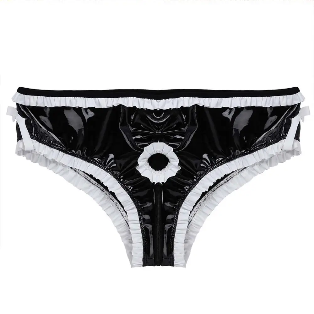 Мужское нижнее белье из латекса Sissy Трусы-шорты кожи с отверстием для пениса