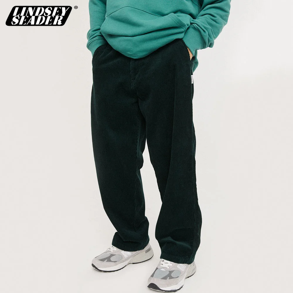 Вельветовые однотонные брюки с карманами карго мужские винтажные шаровары