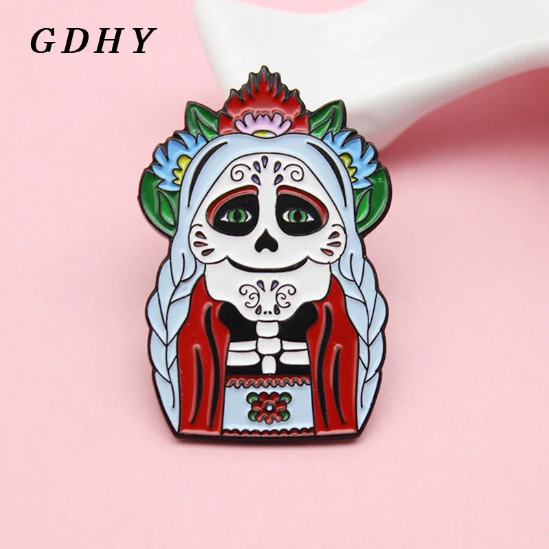 Женская эмалированная брошь GDHY с изображением скелета ведьмы цветов черепа розы