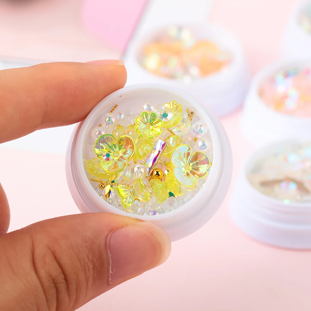 3D цветок бабочка кристалл для ногтей разноцветные металлические заклепки жемчуг