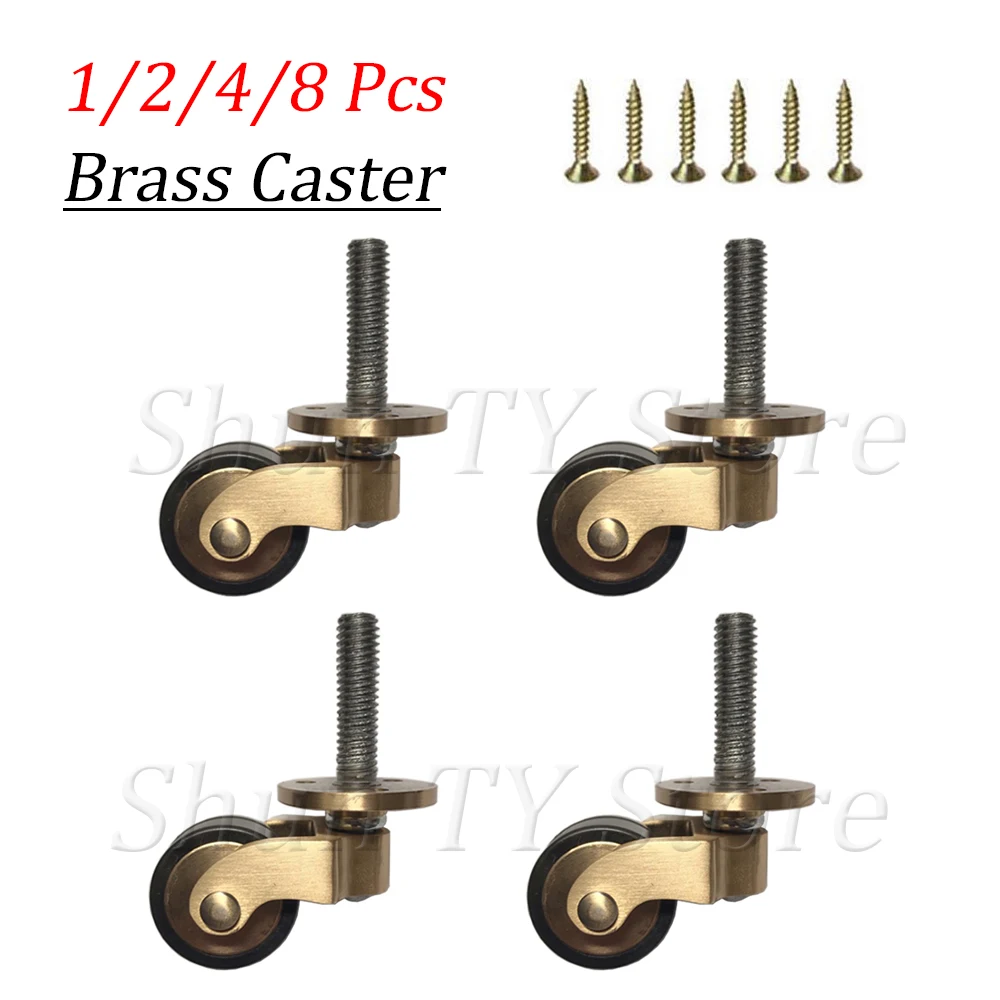 1/2/4/8 Pcs Heavy Duty Brass Universal Wheels, Metal Casters with Threaded Stem Silent Furniture Caster Wheels For Sofa Cabinet