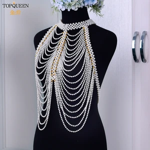 TOPQUEEN G48 Bride Vest Cape Sexy Body Jewelry Pearl Necklaces For Women Fashion Multi-layer Chain Necklace Pearl Jacket top