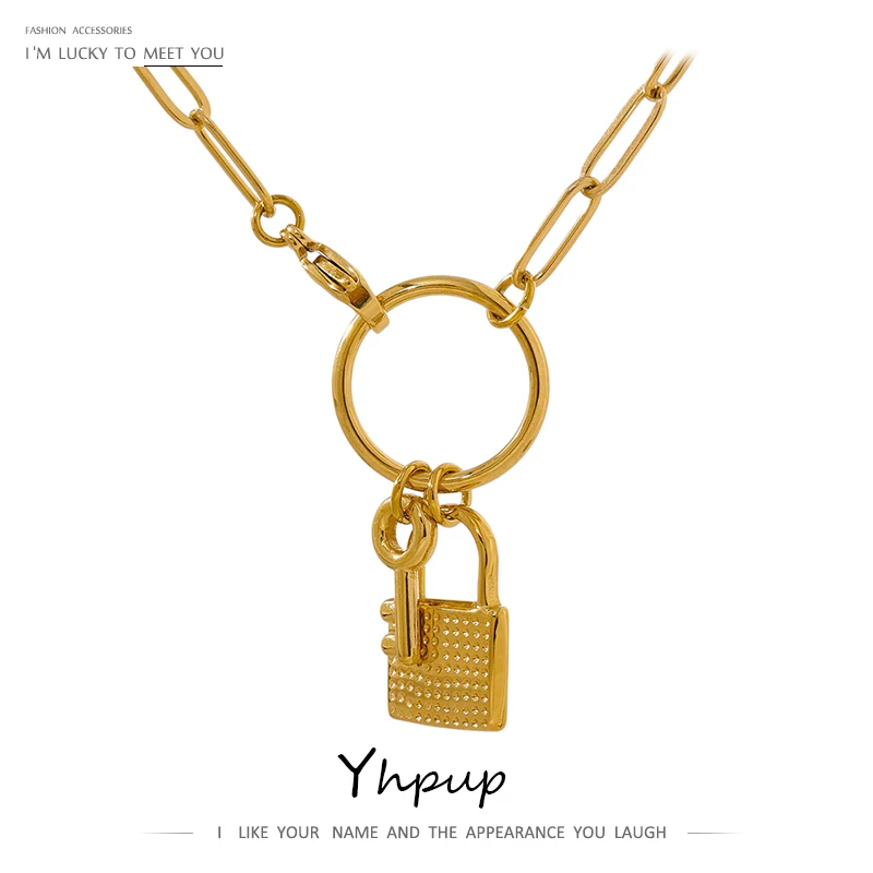 

Массивное ожерелье Yhpup с подвеской-замком 18 K, Очаровательная металлическая цепочка из нержавеющей стали, ожерелье для воротника, модные юве...