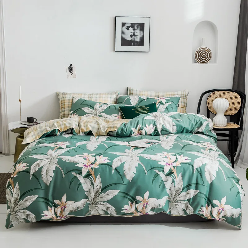 

Nordic 60S Egyptian cotton Bedding set High-end Quilted Tropical Leaves Flowers printing Duvet Quilt cover Bed sheet Pillowcase