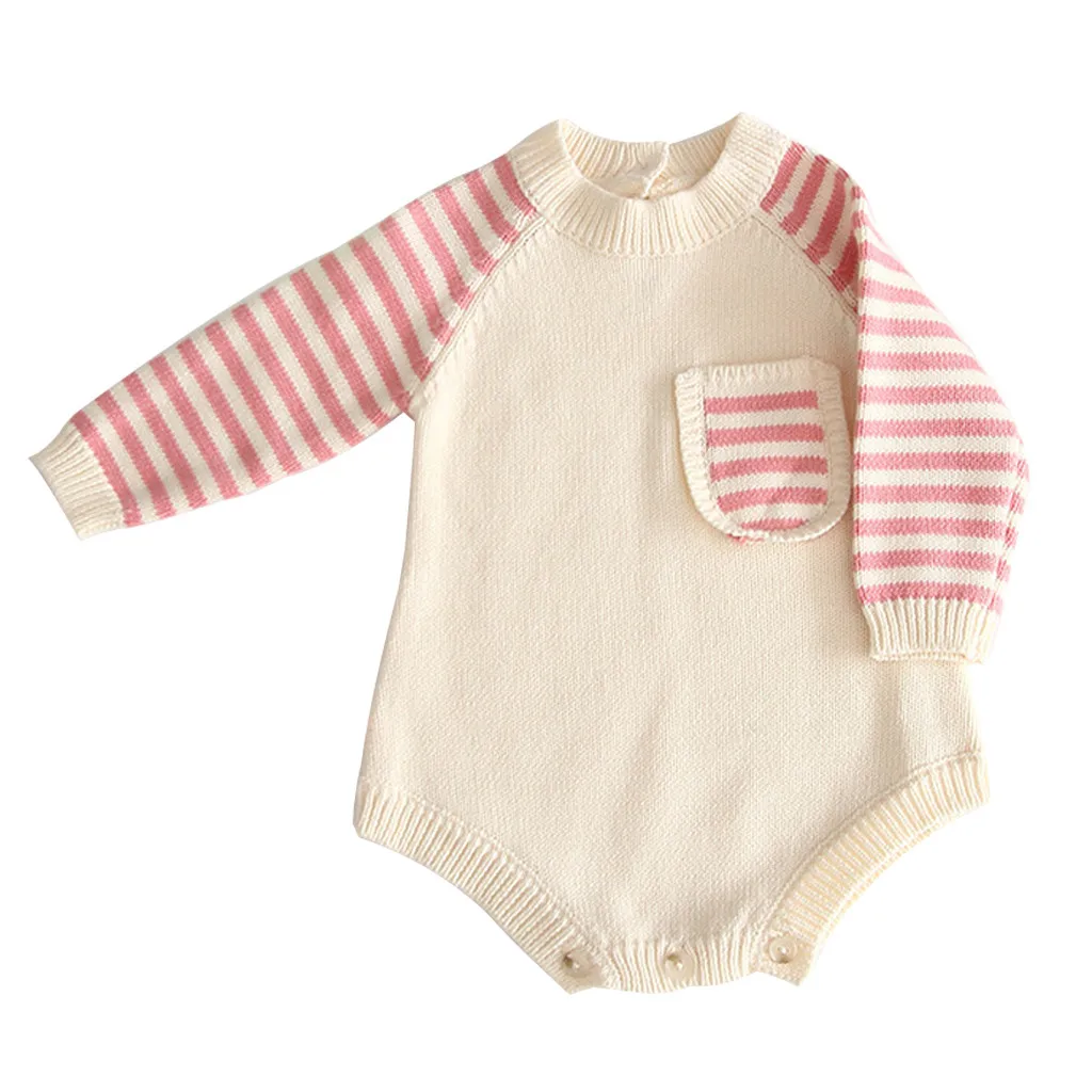 Детский вязаный полосатый комбинезон для новорожденных мальчиков и девочек