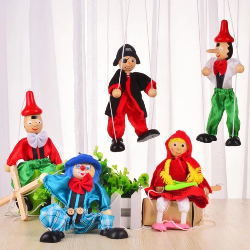 Funny Colorful Pull String Puppet Clown Wooden Marionette Handcraft Toy Joint Activity Doll Kids Children Gifts For New Year