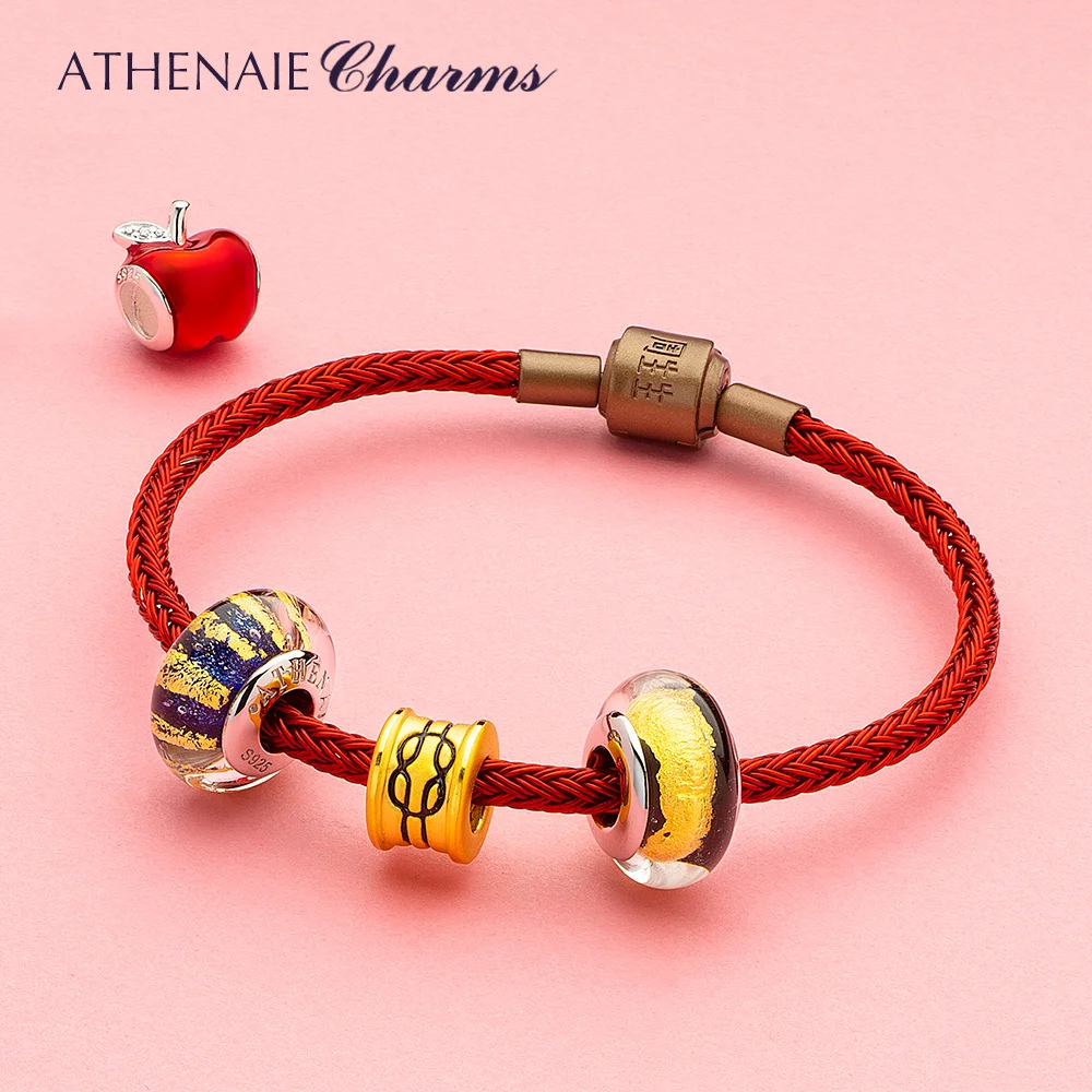 Женский браслет из муранского стекла ATHENAIE черного золота и фольги стерлингового