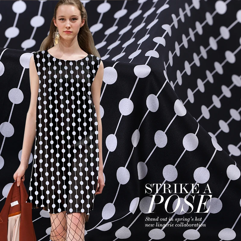 120 см широкая шелковая ткань сатин-стрейч метр волна точка с принтом атласная