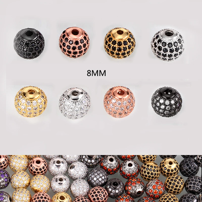 1 шт. 8 мм круглые бусины с микрозакрепкой из прозрачного кубического циркония CZ