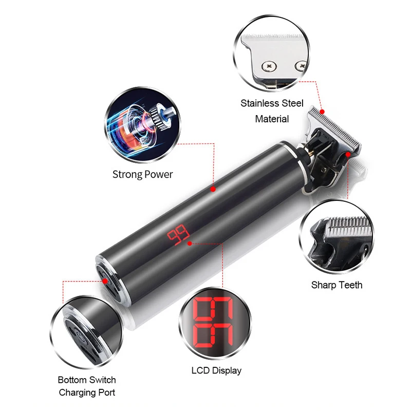 

USB Rechargeable Hair Clipper Electric Hair Trimmer Cordless Shaver Trimmer T-Outliner Men Barber Hair Cutting Machine HairCut