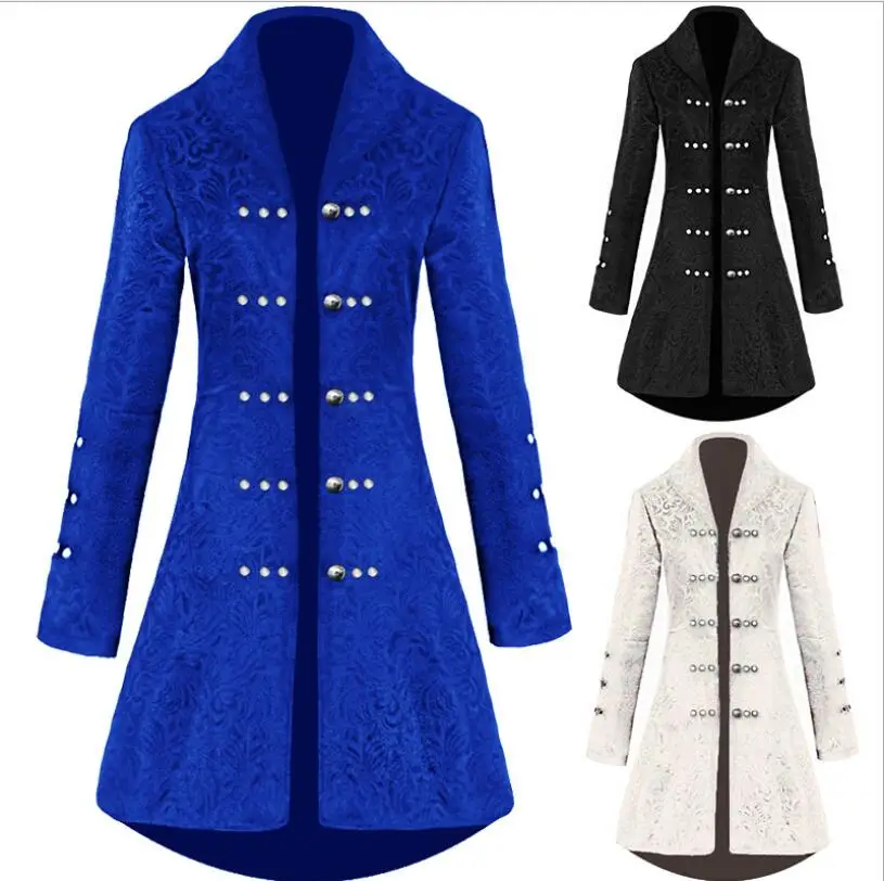 Женское жаккардовое пальто в стиле стимпанк с заклепками и длинным рукавом