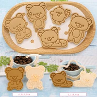 5pcsset 3d three dimensional pressing biscuit mold cartoon animal cute bear diy children snack biscuit making mold baking tool