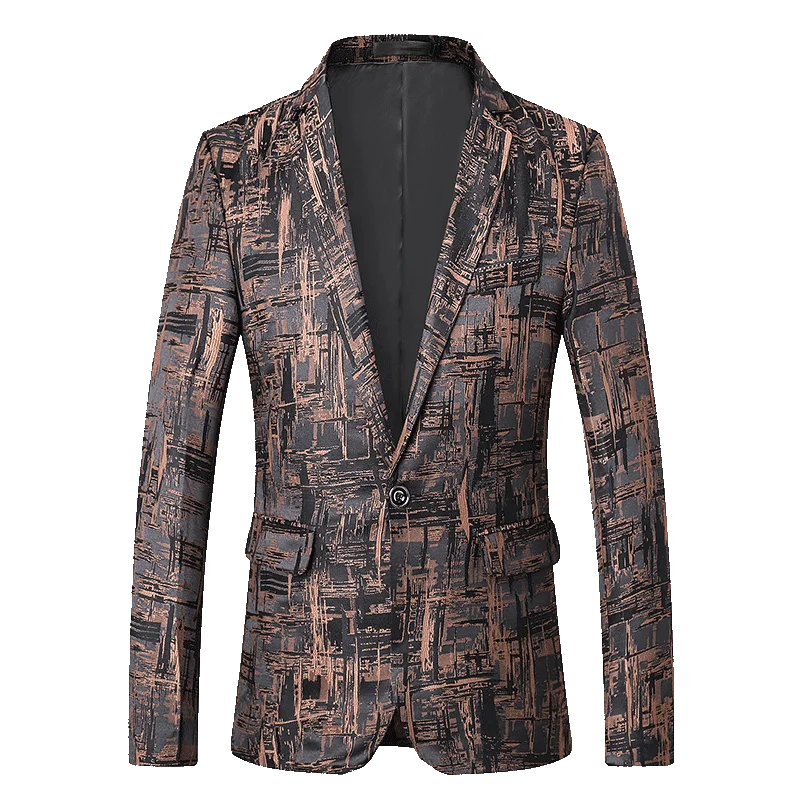 Модный принт мужской пиджак Осень Новый Slim Fit Повседневная костюм высокого